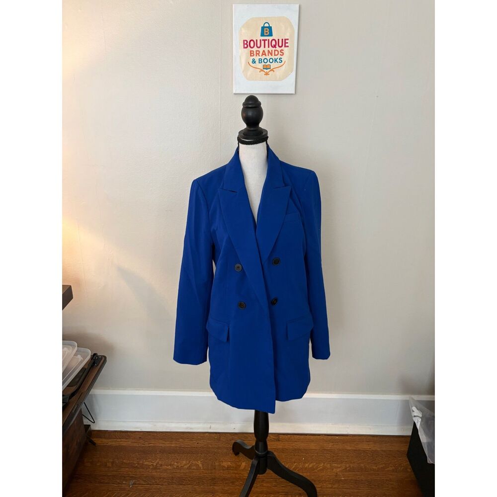 Rachel Zoe Cobalt Blue Double Breasted Longline Blazer Size M